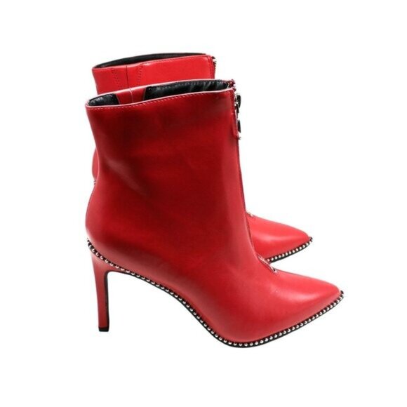 BAR III Womens Red Studded Ball Chain Front Zip Closure Ring Pull Booties - Picture 4 of 9